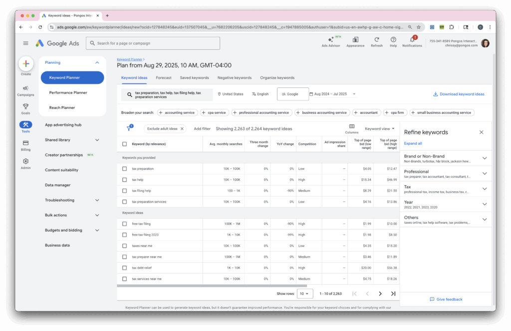Screenshot of the FREE keyword research tool from Google: Keyword Planner
