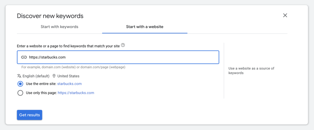 Screenshot of Google's Keyword Planner 