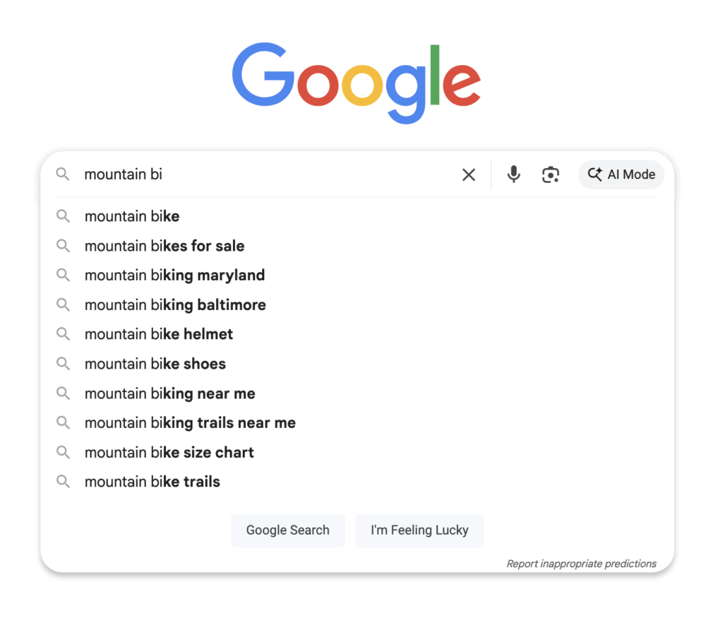 Screenshot demonstrating Google's autocomplete feature
