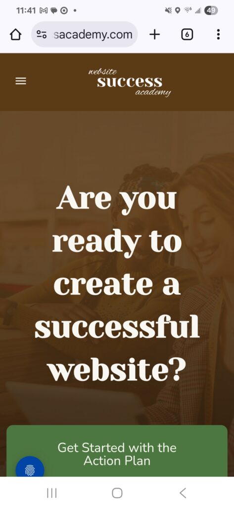 Screenshot of websitesuccessacademy.com on a mobile device